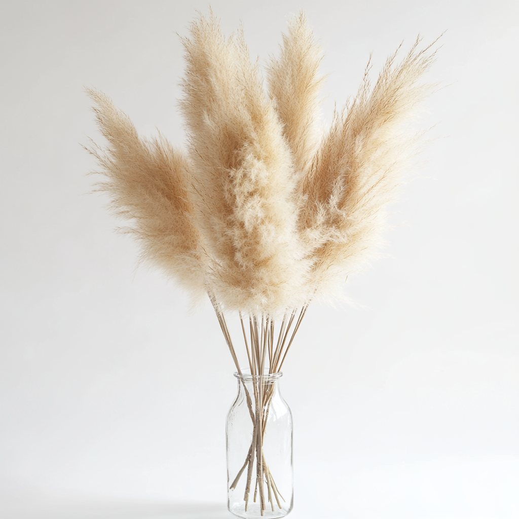 Symod Large Pampas Grass Decor - 5 Stems Natural Dried Flowers - 48" Tall Fluffy Plumes for Boho Home Decor & Wedding - Cream Beige